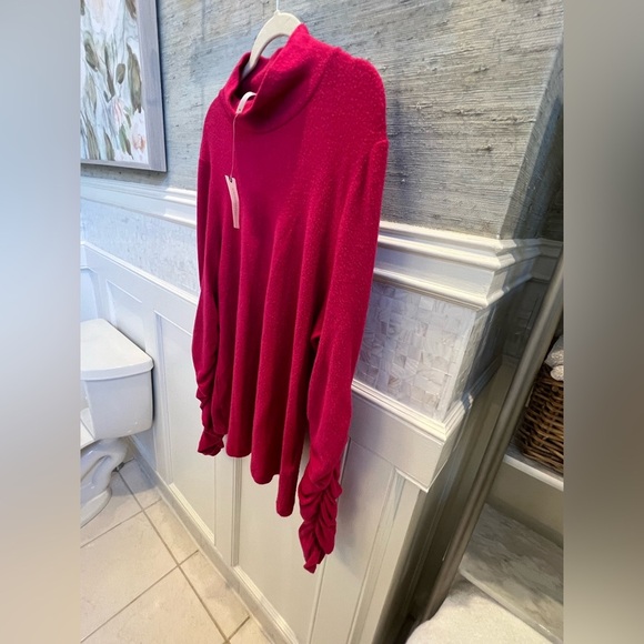 NWT new XL Anthropologie ruched sleeve turtleneck top raspberry pink stretchy - Picture 13 of 17